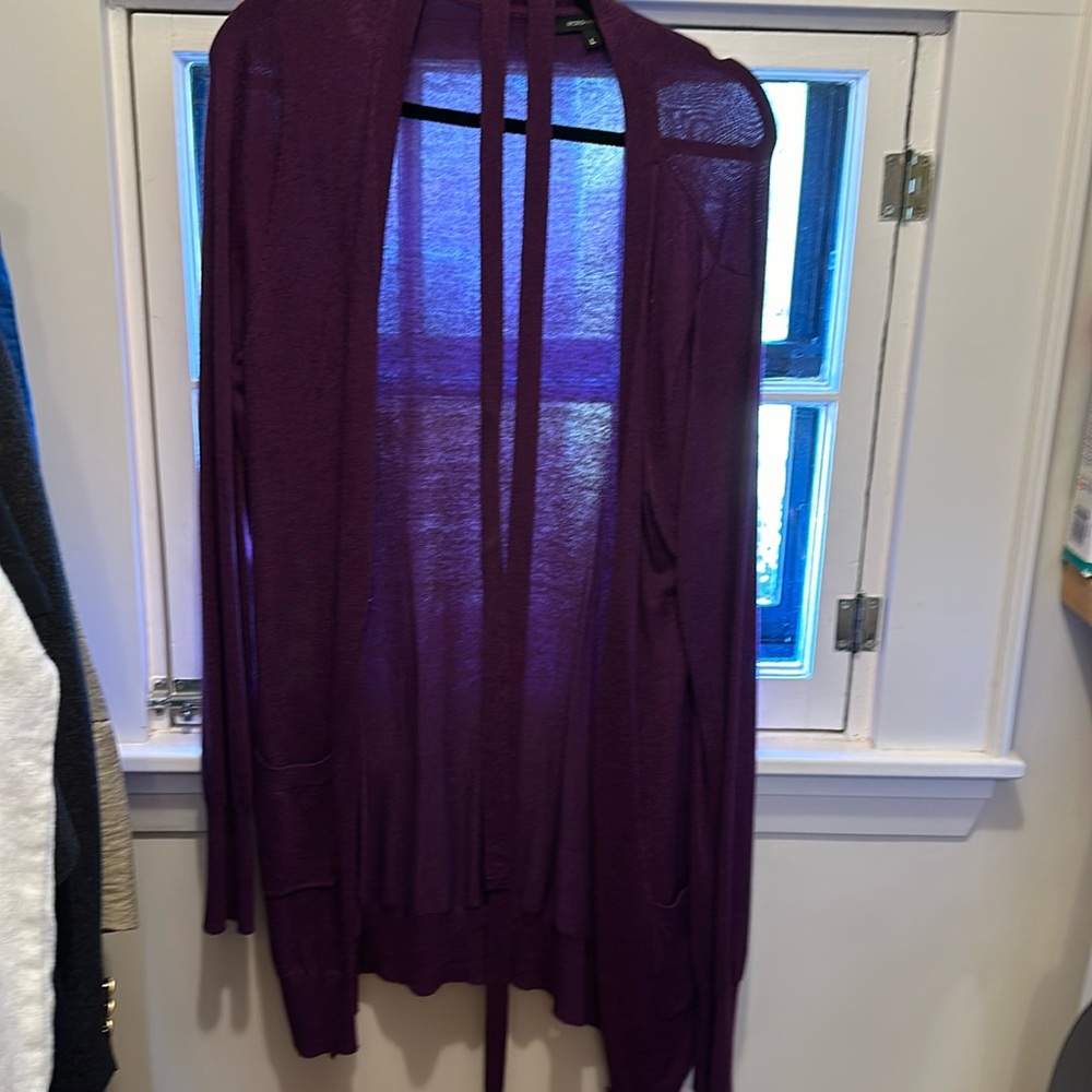BCBGmaxazria aubergine Belted Cardigan w buttons and pockets